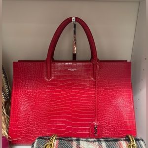 Medium Cabas Rive Gauche Bag in Crocodile Embossed Leather